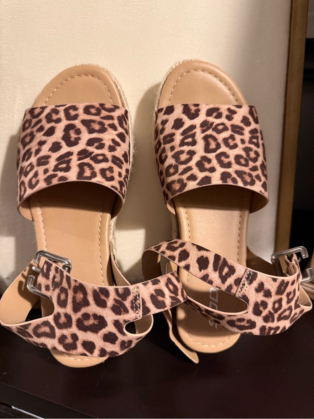 Soda Leopard Print Slide Sandals in Tan and Brown